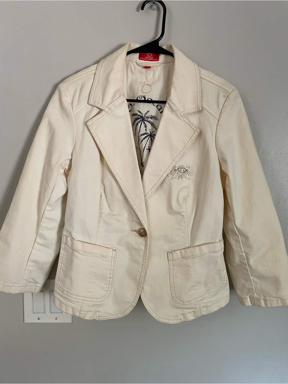 Vtg Oscar De La Renta Denim Blazer Jacket Punta Cana Sz 10 M/L Coastal Vacation